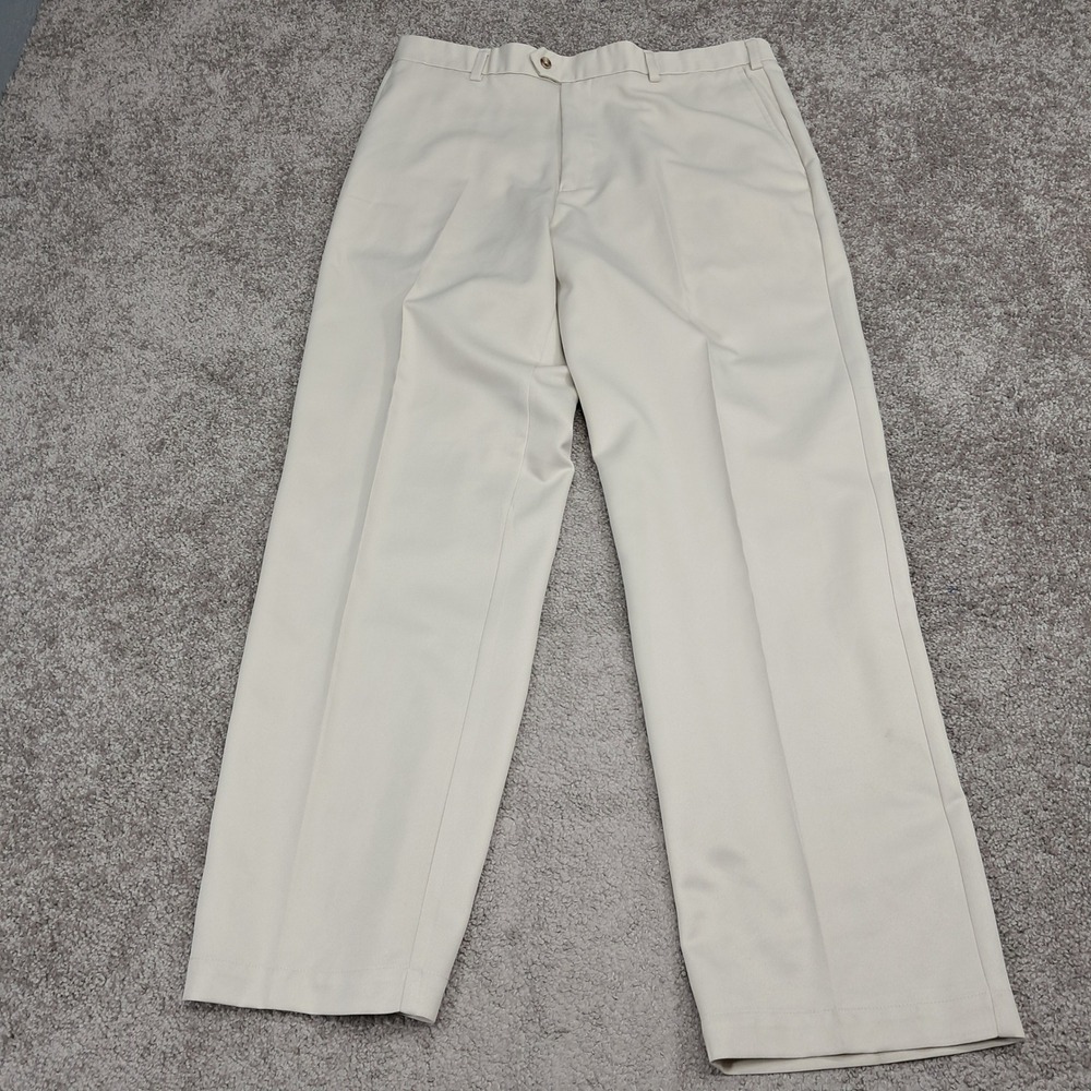 IZOD XFG Mens Golf Pants 38x34 Beige Performance Flat Front Straight Leg